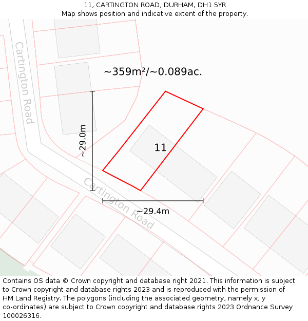 11, CARTINGTON ROAD, DURHAM, DH1 5YR: Plot and title map