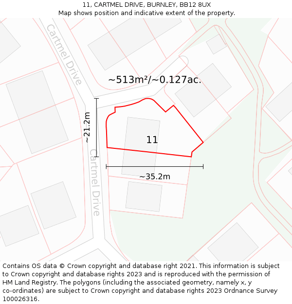 11, CARTMEL DRIVE, BURNLEY, BB12 8UX: Plot and title map