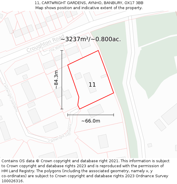 11, CARTWRIGHT GARDENS, AYNHO, BANBURY, OX17 3BB: Plot and title map