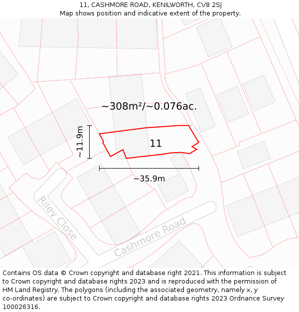 11, CASHMORE ROAD, KENILWORTH, CV8 2SJ: Plot and title map