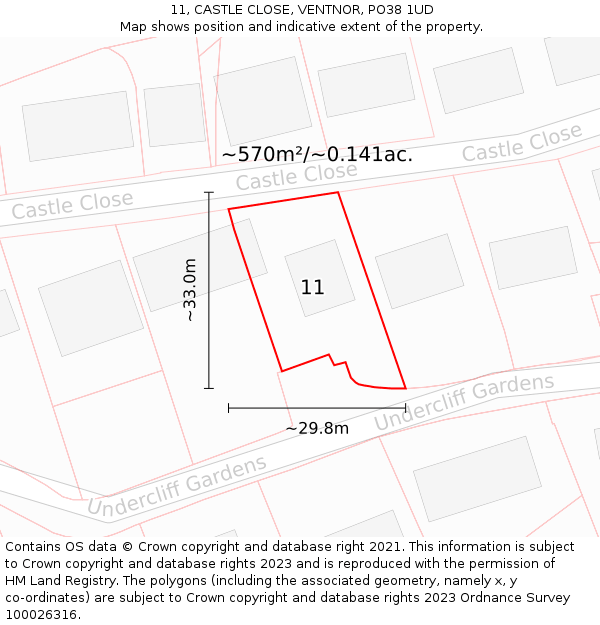 11, CASTLE CLOSE, VENTNOR, PO38 1UD: Plot and title map