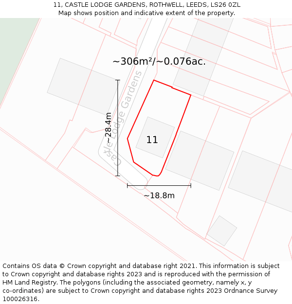 11, CASTLE LODGE GARDENS, ROTHWELL, LEEDS, LS26 0ZL: Plot and title map
