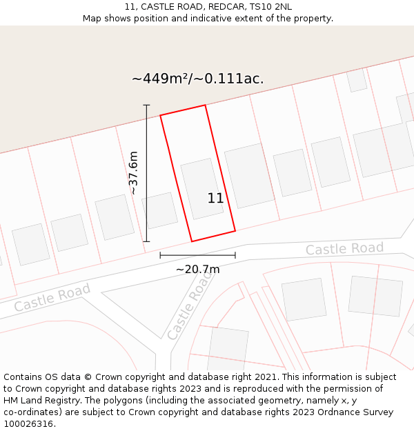 11, CASTLE ROAD, REDCAR, TS10 2NL: Plot and title map