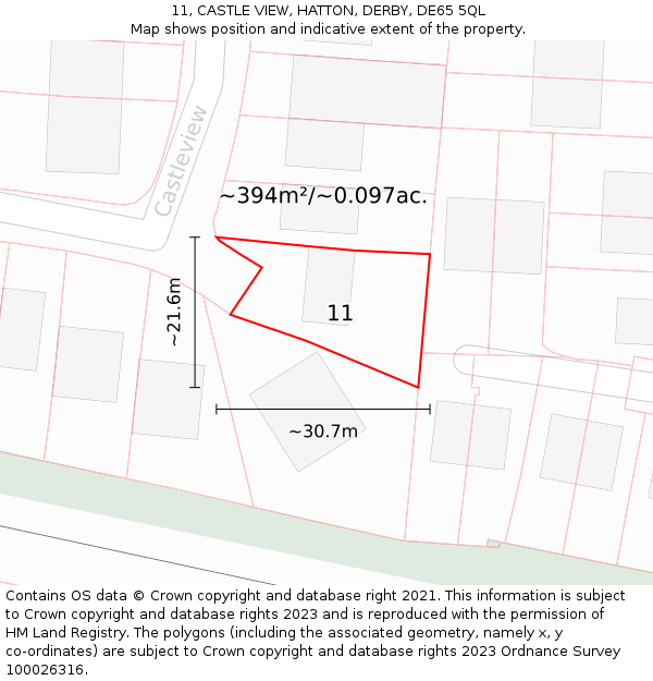 11, CASTLE VIEW, HATTON, DERBY, DE65 5QL: Plot and title map