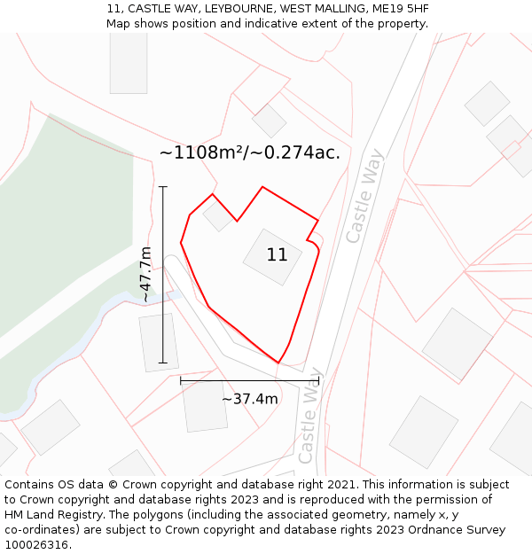 11, CASTLE WAY, LEYBOURNE, WEST MALLING, ME19 5HF: Plot and title map