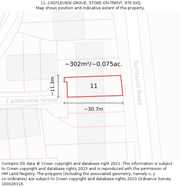 11, CASTLEVIEW GROVE, STOKE-ON-TRENT, ST6 6XQ: Plot and title map