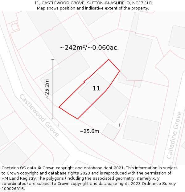 11, CASTLEWOOD GROVE, SUTTON-IN-ASHFIELD, NG17 1LR: Plot and title map