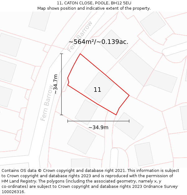 11, CATON CLOSE, POOLE, BH12 5EU: Plot and title map