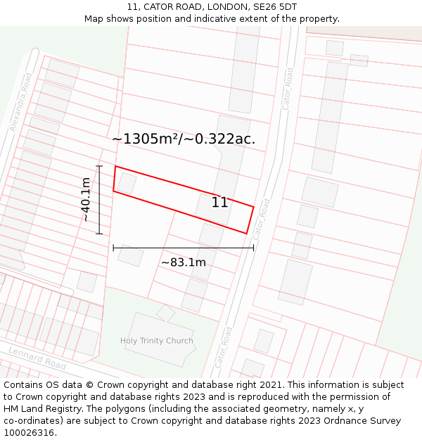 11, CATOR ROAD, LONDON, SE26 5DT: Plot and title map