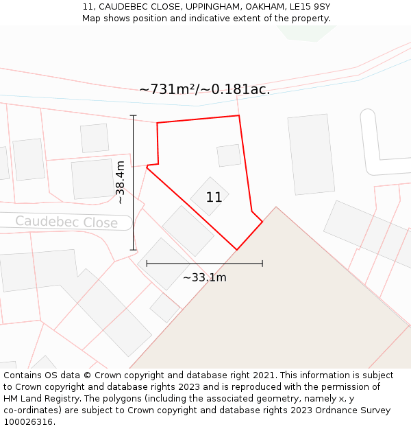 11, CAUDEBEC CLOSE, UPPINGHAM, OAKHAM, LE15 9SY: Plot and title map