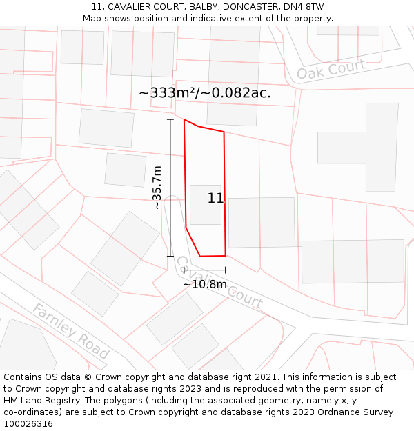 11, CAVALIER COURT, BALBY, DONCASTER, DN4 8TW: Plot and title map