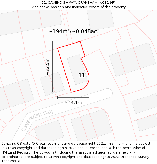 11, CAVENDISH WAY, GRANTHAM, NG31 9FN: Plot and title map