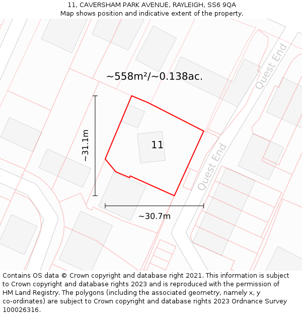 11, CAVERSHAM PARK AVENUE, RAYLEIGH, SS6 9QA: Plot and title map