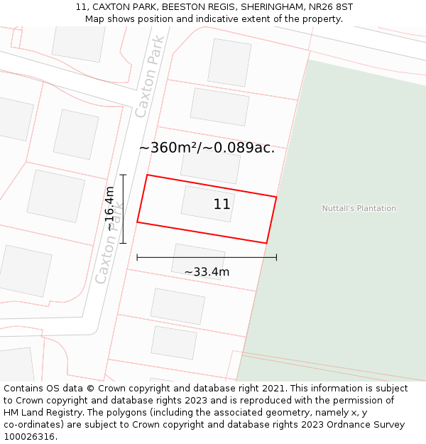 11, CAXTON PARK, BEESTON REGIS, SHERINGHAM, NR26 8ST: Plot and title map