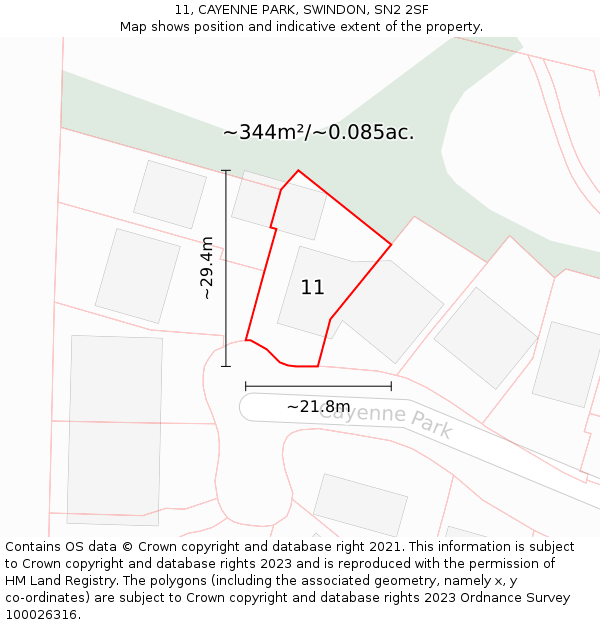 11, CAYENNE PARK, SWINDON, SN2 2SF: Plot and title map