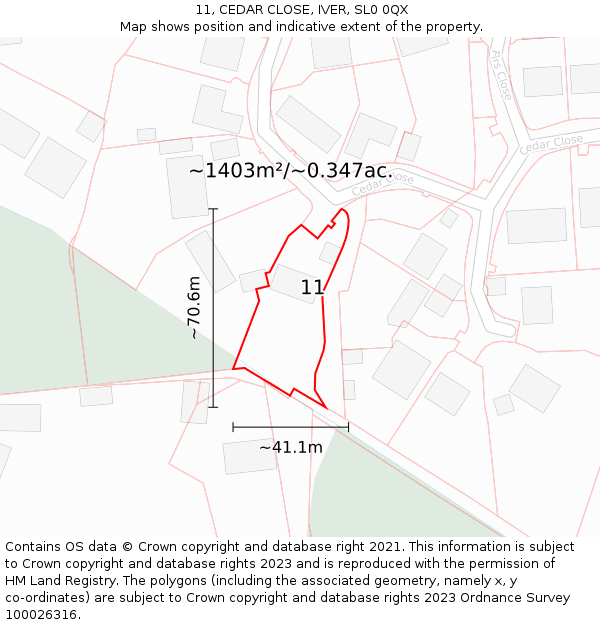 11, CEDAR CLOSE, IVER, SL0 0QX: Plot and title map