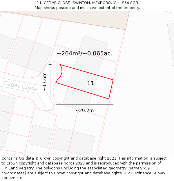 11, CEDAR CLOSE, SWINTON, MEXBOROUGH, S64 8GB: Plot and title map