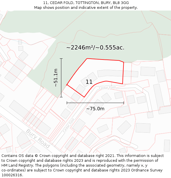 11, CEDAR FOLD, TOTTINGTON, BURY, BL8 3GG: Plot and title map