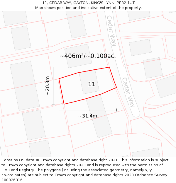 11, CEDAR WAY, GAYTON, KING'S LYNN, PE32 1UT: Plot and title map