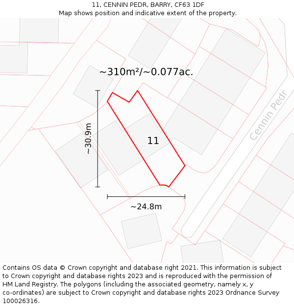 11, CENNIN PEDR, BARRY, CF63 1DF: Plot and title map