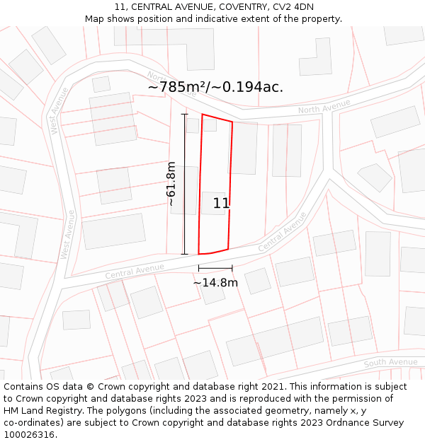 11, CENTRAL AVENUE, COVENTRY, CV2 4DN: Plot and title map