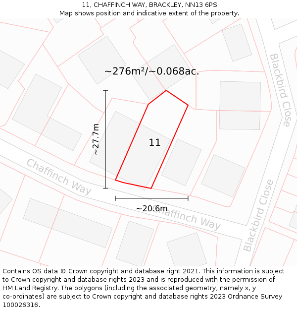 11, CHAFFINCH WAY, BRACKLEY, NN13 6PS: Plot and title map