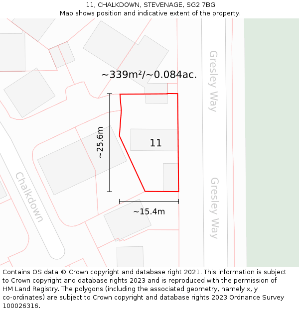 11, CHALKDOWN, STEVENAGE, SG2 7BG: Plot and title map