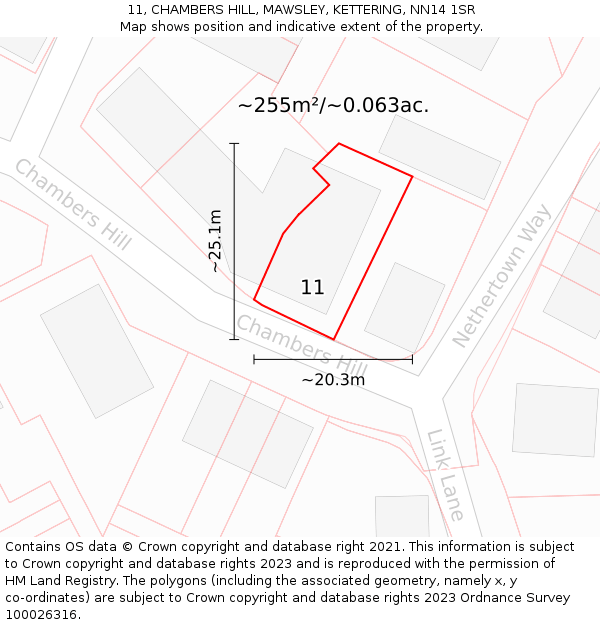 11, CHAMBERS HILL, MAWSLEY, KETTERING, NN14 1SR: Plot and title map