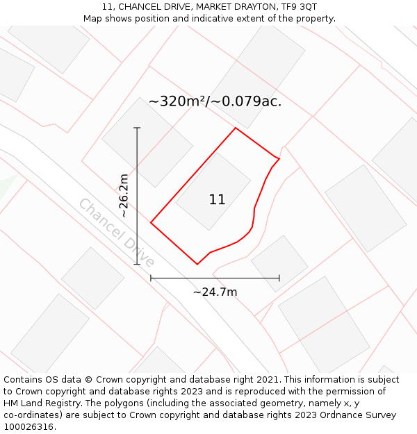 11, CHANCEL DRIVE, MARKET DRAYTON, TF9 3QT: Plot and title map