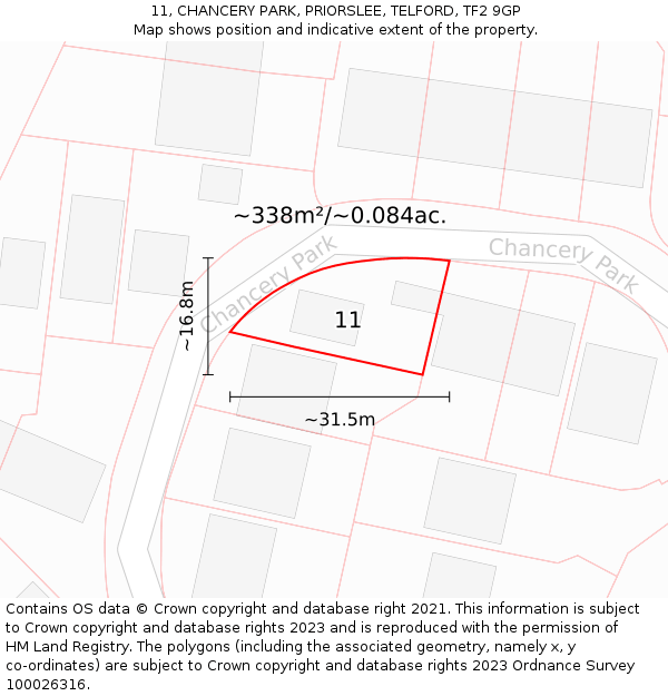 11, CHANCERY PARK, PRIORSLEE, TELFORD, TF2 9GP: Plot and title map