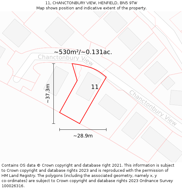 11, CHANCTONBURY VIEW, HENFIELD, BN5 9TW: Plot and title map