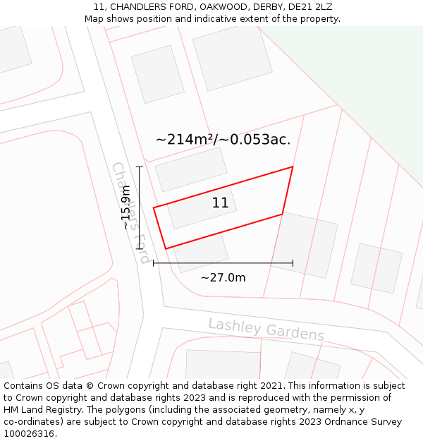 11, CHANDLERS FORD, OAKWOOD, DERBY, DE21 2LZ: Plot and title map