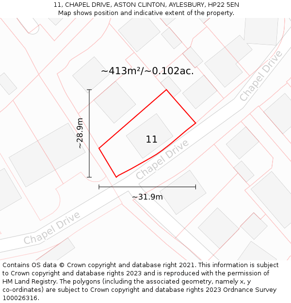 11, CHAPEL DRIVE, ASTON CLINTON, AYLESBURY, HP22 5EN: Plot and title map