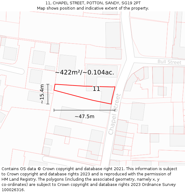 11, CHAPEL STREET, POTTON, SANDY, SG19 2PT: Plot and title map