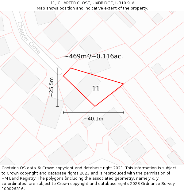 11, CHAPTER CLOSE, UXBRIDGE, UB10 9LA: Plot and title map