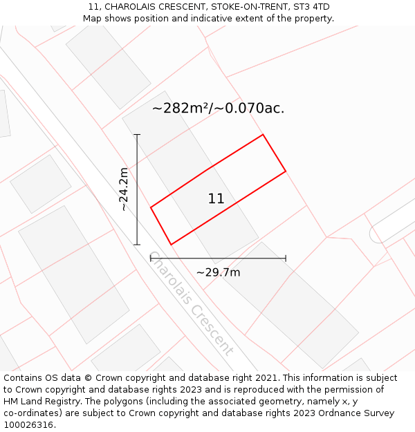 11, CHAROLAIS CRESCENT, STOKE-ON-TRENT, ST3 4TD: Plot and title map