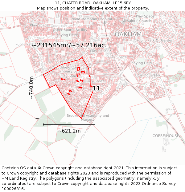 11, CHATER ROAD, OAKHAM, LE15 6RY: Plot and title map