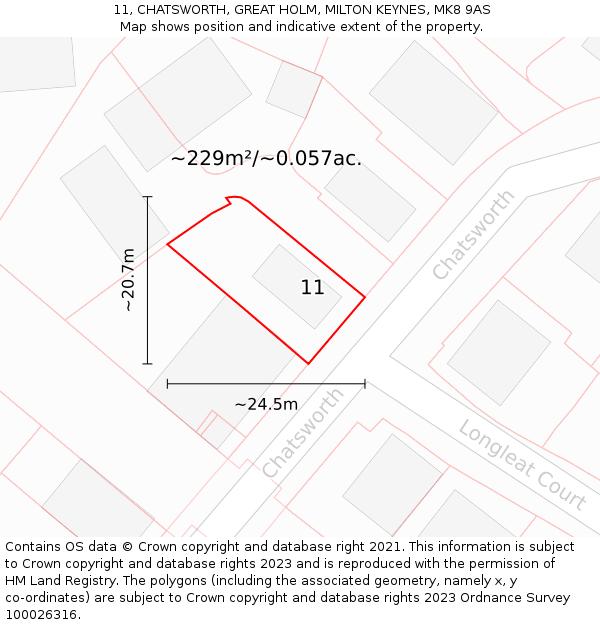 11, CHATSWORTH, GREAT HOLM, MILTON KEYNES, MK8 9AS: Plot and title map