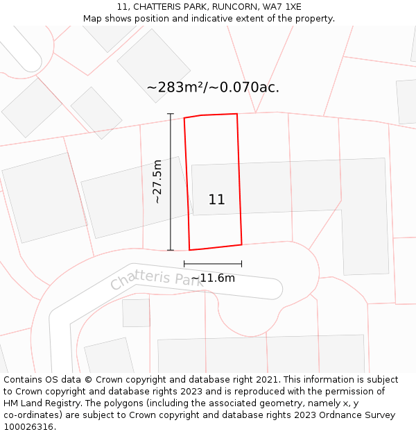 11, CHATTERIS PARK, RUNCORN, WA7 1XE: Plot and title map