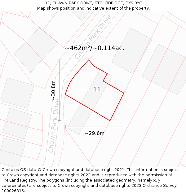 11, CHAWN PARK DRIVE, STOURBRIDGE, DY9 0YG: Plot and title map