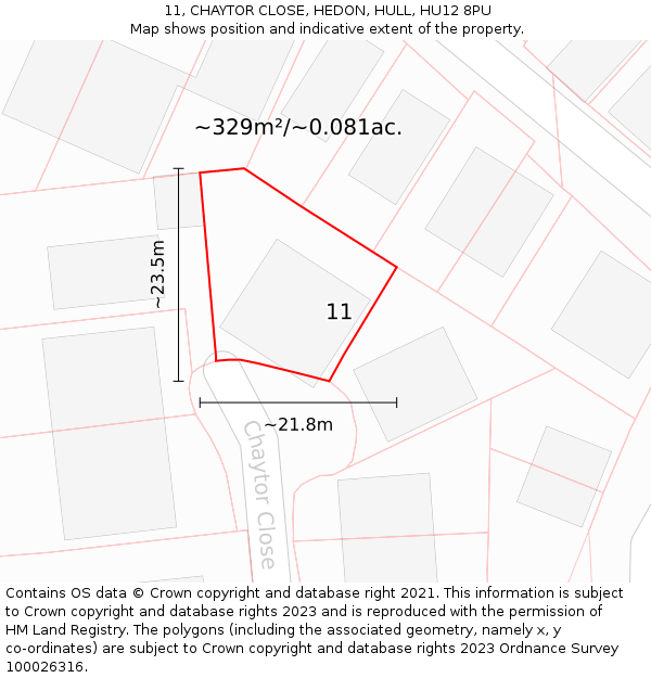 11, CHAYTOR CLOSE, HEDON, HULL, HU12 8PU: Plot and title map