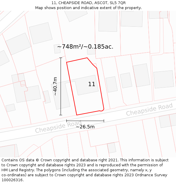 11, CHEAPSIDE ROAD, ASCOT, SL5 7QR: Plot and title map