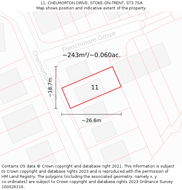 11, CHELMORTON DRIVE, STOKE-ON-TRENT, ST3 7SA: Plot and title map