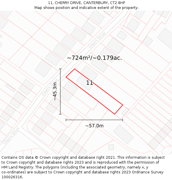 11, CHERRY DRIVE, CANTERBURY, CT2 8HF: Plot and title map