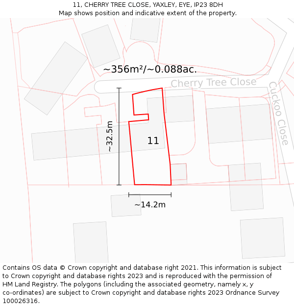11, CHERRY TREE CLOSE, YAXLEY, EYE, IP23 8DH: Plot and title map
