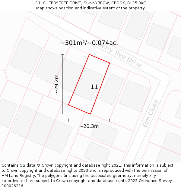 11, CHERRY TREE DRIVE, SUNNYBROW, CROOK, DL15 0XG: Plot and title map