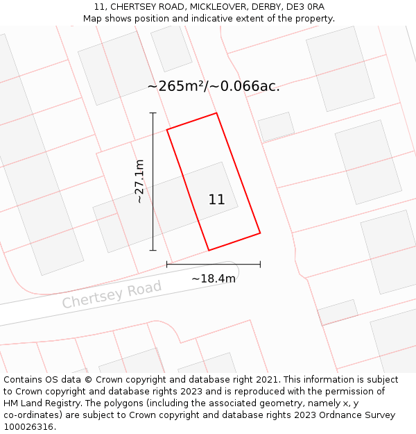 11, CHERTSEY ROAD, MICKLEOVER, DERBY, DE3 0RA: Plot and title map