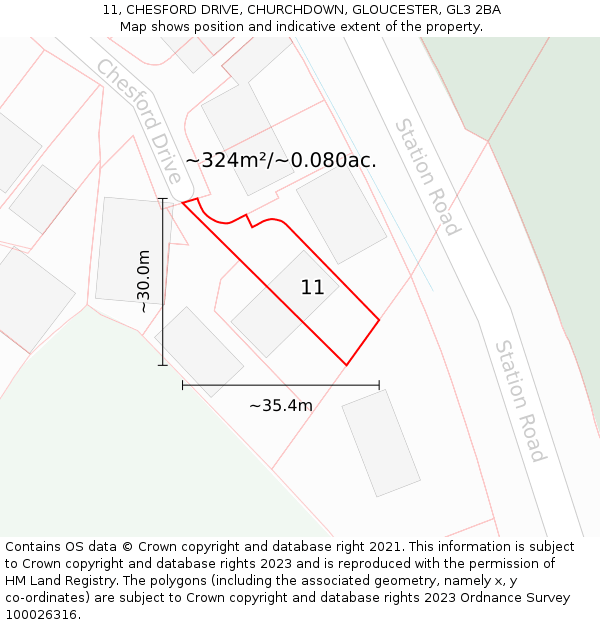 11, CHESFORD DRIVE, CHURCHDOWN, GLOUCESTER, GL3 2BA: Plot and title map