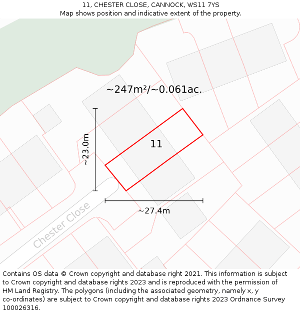 11, CHESTER CLOSE, CANNOCK, WS11 7YS: Plot and title map