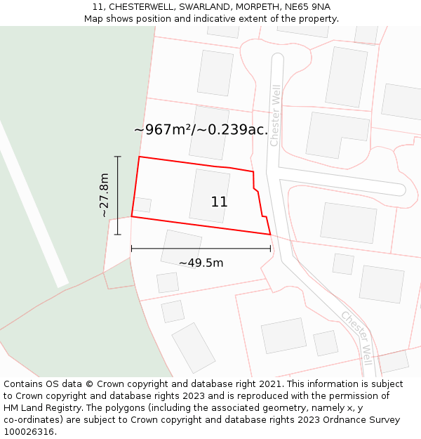 11, CHESTERWELL, SWARLAND, MORPETH, NE65 9NA: Plot and title map